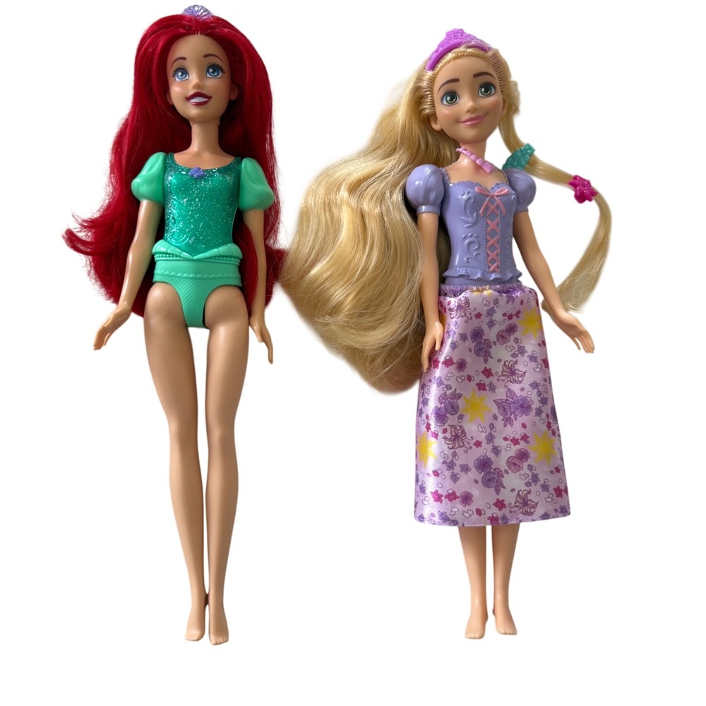 Disney Princess Dolls Kids 11.5in Ariel Rapunzel Red Blonde Long Hair Set